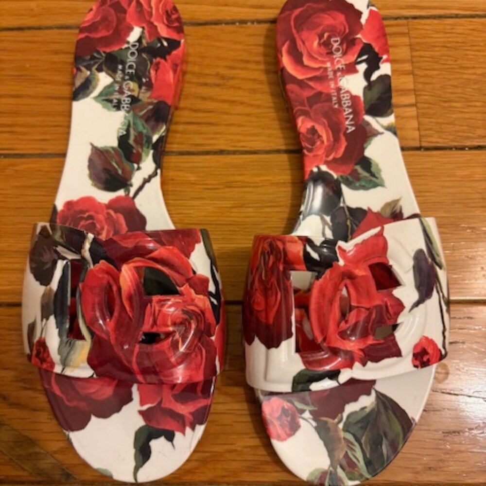 Dolce and Gabbana Floral Slides w/ Log Cutout, Sz 9, NIB - Picture 2 of 12